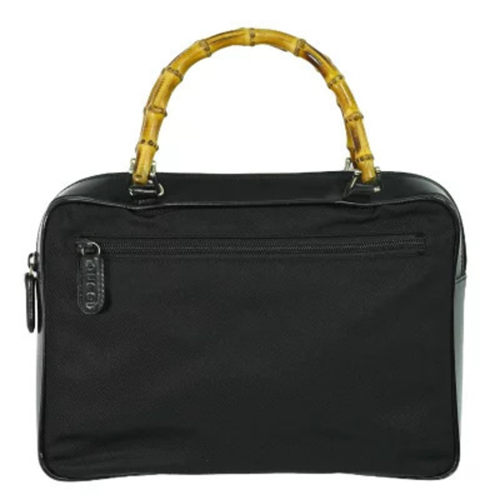 Gucci Bamboo Shopper Tote Bag Canvas Leather Black